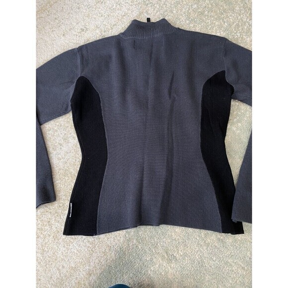 Obermeyer Sz L Gray Black Women's Classic Wool Blend Nordic 1/4 Zip Ski Sweater - Picture 6 of 7